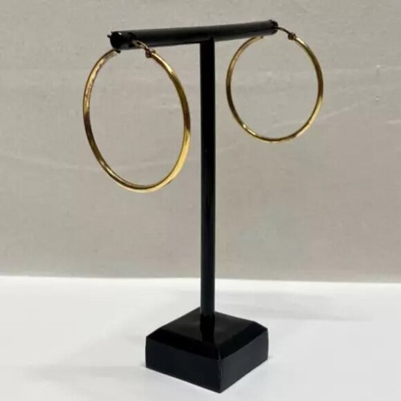 Sterling Silver Vermeil Hoop Earrings 1 1/2" Gold Plated FAS 925 Stamped 3.6g - Picture 1 of 5